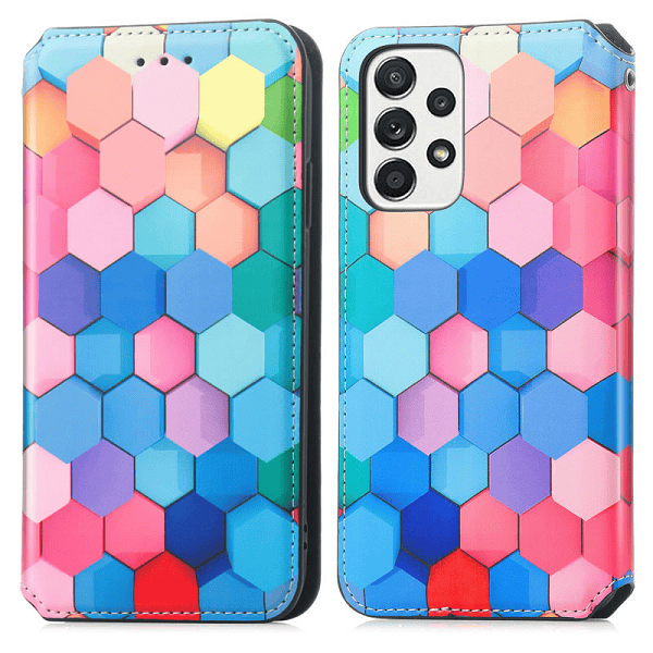 CaseNeo For Samsung Galaxy A13 4G Leather Wallet Flip Case With RFID Blocking Credit Card Holder Slots Cover - Colored Squares