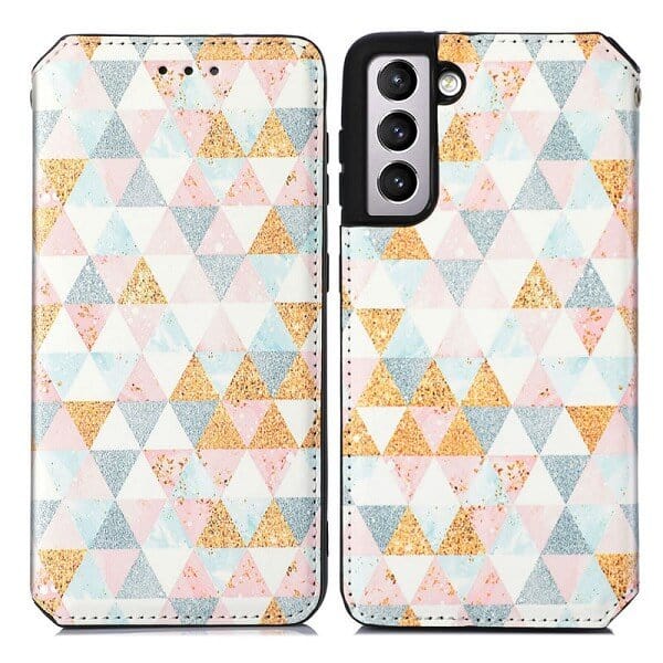 CaseNeo For Samsung Galaxy S22 5G Leather Wallet Flip Case With RFID Blocking Credit Card Holder Slots Cover - Nordic Rhombus