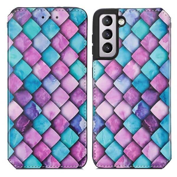 CaseNeo For Samsung Galaxy S22 5G Leather Wallet Flip Case With RFID Blocking Credit Card Holder Slots Cover - Purple Scales