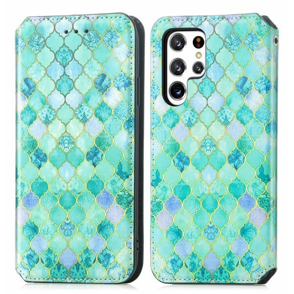 CaseNeo For Samsung Galaxy S22 Ultra 5G Leather Wallet Flip Case With RFID Blocking Credit Card Holder Slots Cover - Emerald