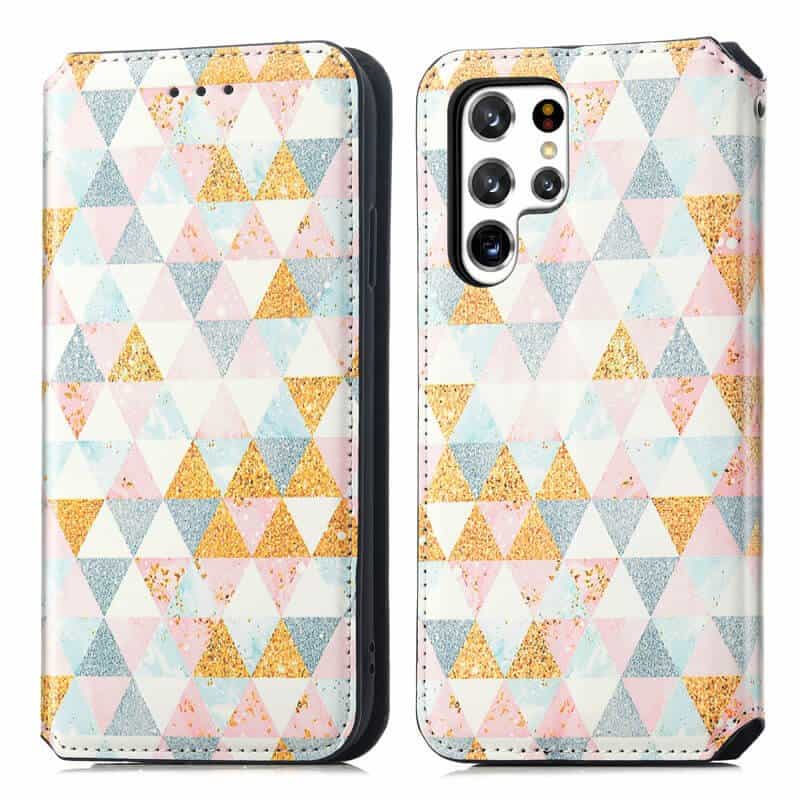 CaseNeo For Samsung Galaxy S22 Ultra 5G Leather Wallet Flip Case With RFID Blocking Credit Card Holder Slots Cover - Nordic Rhombus