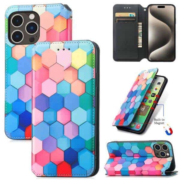 CaseNeo For iPhone 15 15 Pro 15 Pro Max 15 Plus Leather Wallet Flip Case With RFID Blocking Credit Card Holder Slots Cover