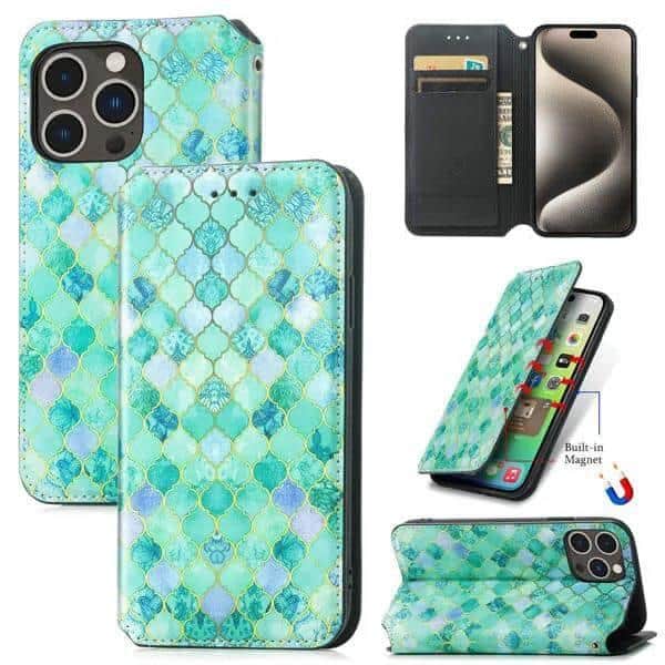 CaseNeo For iPhone 15 15 Pro 15 Pro Max 15 Plus Leather Wallet Flip Case With RFID Blocking Credit Card Holder Slots Cover