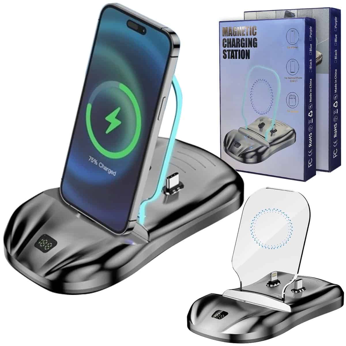 100w Fast Charging USB Type C / Lightning Magnetic Head Desktop Mobile Phone Charger Charging Station