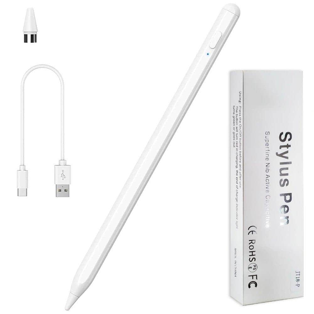 Universal JT18-P Active Stylus Touch Screen Pen Drawing Tablet Phone Mobile Smart Capacitive Digital Pencil For iPad/Samsung/Android/Tablet (White)