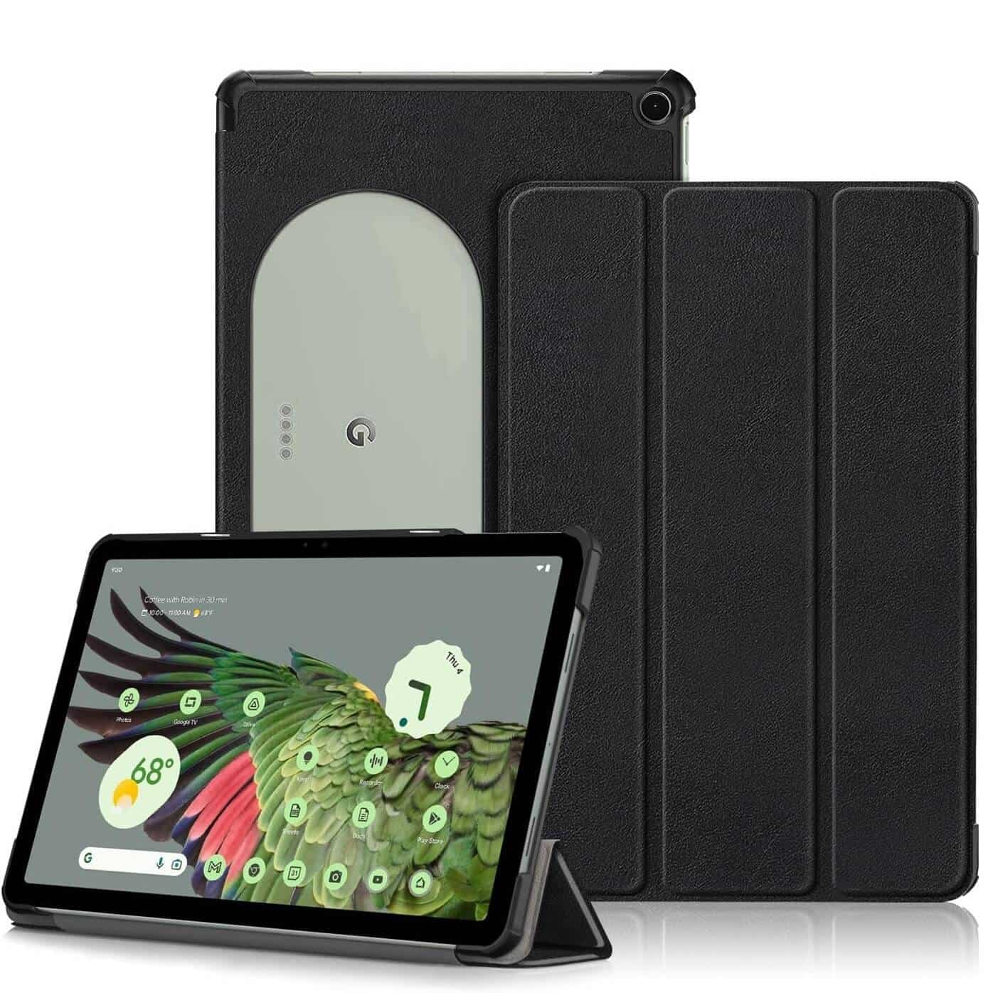 For Google Pixel Tablet 2023 Case 11 Inch, Slim Folio Leather Hard Shell Protective Stand Cover - (Black)