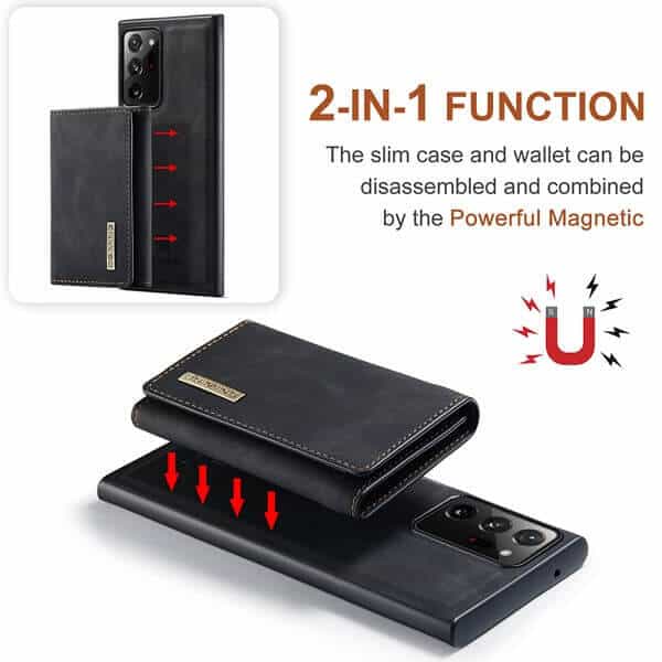 DG.MING For Samsung Galaxy Note 20 Ultra Premium Trifold Wallet Leather Case With 2-in-1 Magnetic Detachable Card Holder Pocket Cover - Black