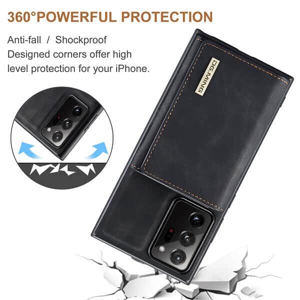 DG.MING For Samsung Galaxy Note 20 Ultra Premium Trifold Wallet Leather Case With 2-in-1 Magnetic Detachable Card Holder Pocket Cover - Black