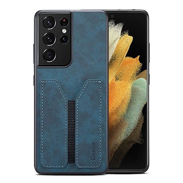 Denior For Samsung Galaxy S21 Ultra Leather Case with Elastic Wallet Card Holder Slot Pocket Cover - Blue