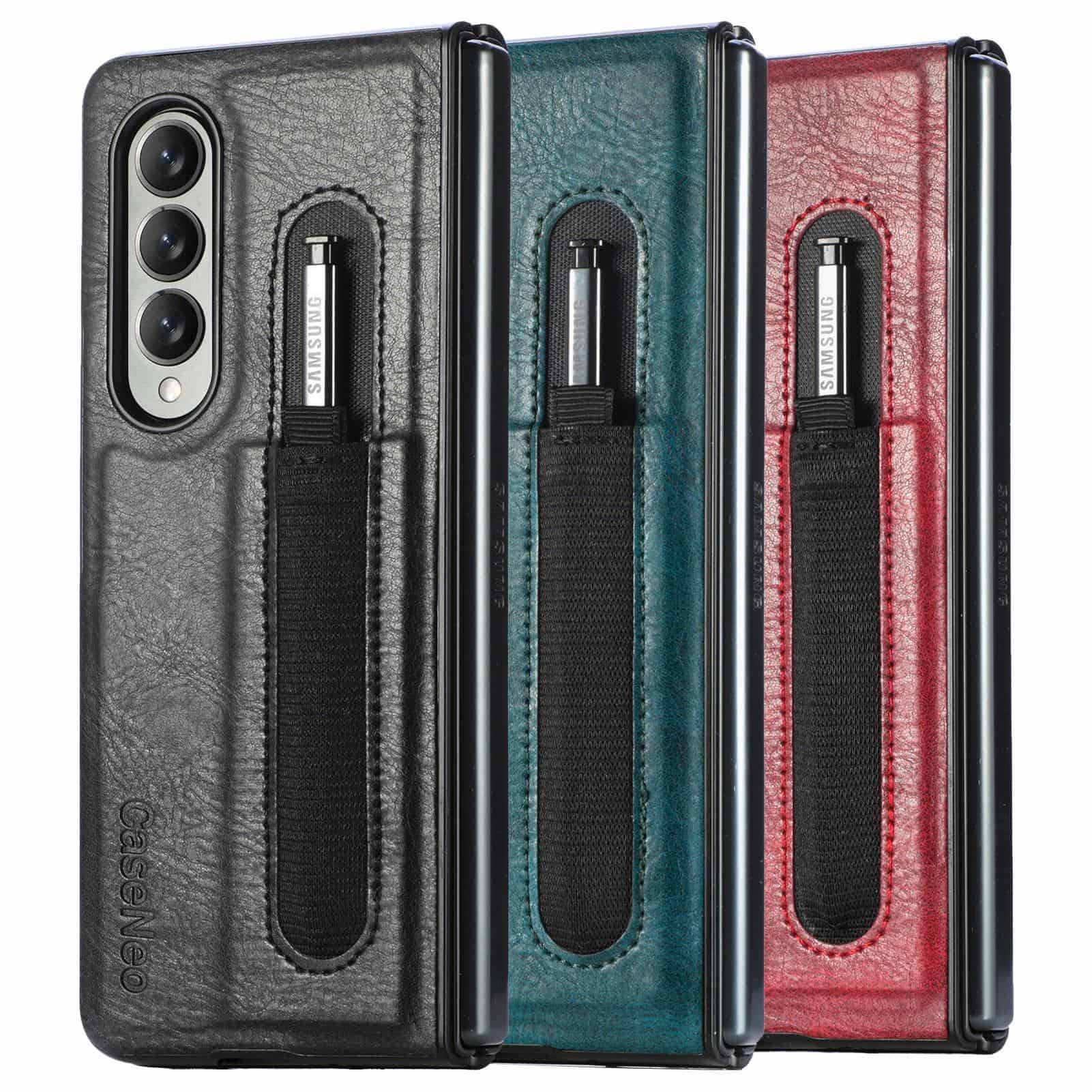 For Samsung Galaxy Z Fold 5 5G Phone Case with S Pen Holder, PU Leather Protective Case with Flip Cover and Kickstand