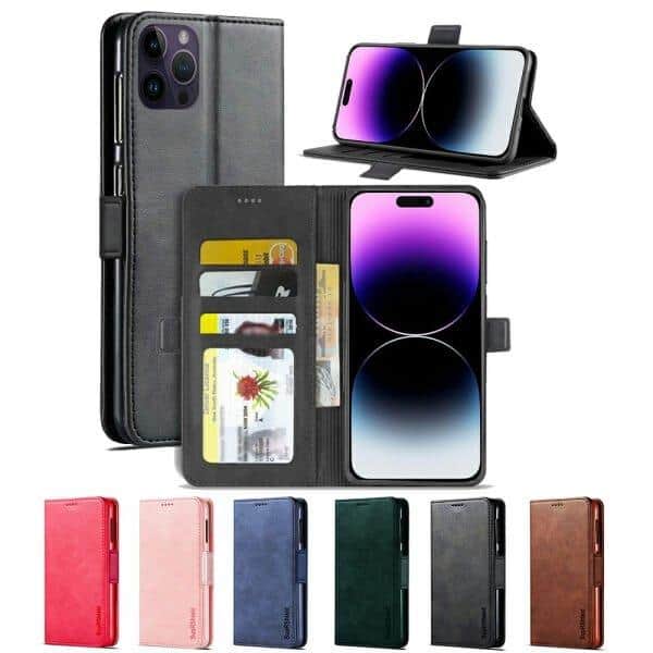 For Apple iPhone All Models SupRShield Wallet Leather Card Slots Magnetic Stand Case Cover