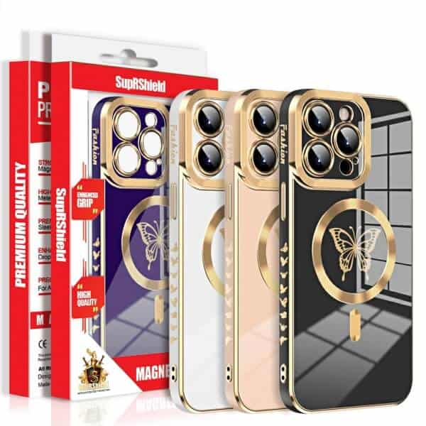 For Apple iPhone 15/14/13 Pro Max Plus Butterfly Design MagSafe Magnetic Case with HaloLock Shockproof Protective Cover