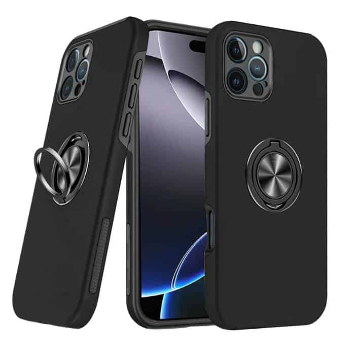 For Apple iPhone 16/15/14/13 Pro Max Plus Silicon With Ring Stand Shockproof Case Heavy Duty Protective Back Cover