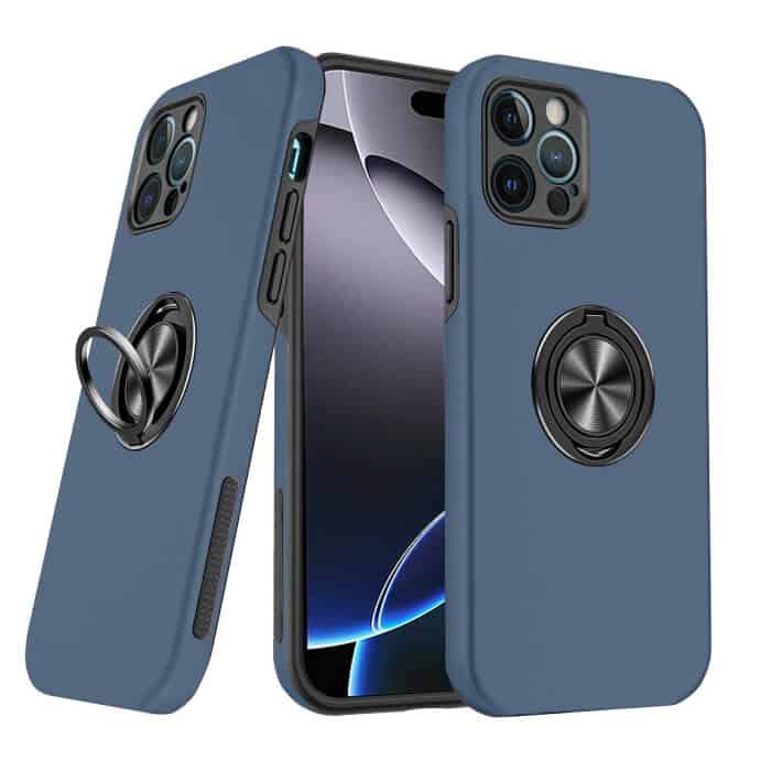 For Apple iPhone 16/15/14/13 Pro Max Plus Silicon With Ring Stand Shockproof Case Heavy Duty Protective Back Cover