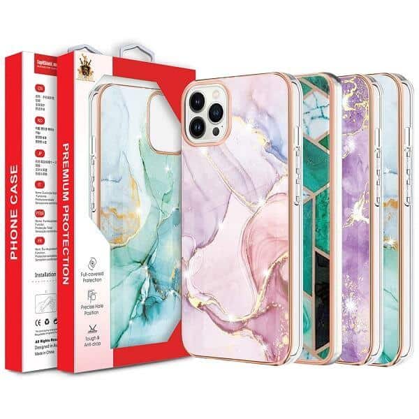 For Apple iPhone Hard back Marble Pattern Slim Design Enhanced Camera and Screen Protection Girls and Women Cover
