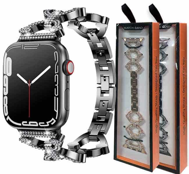 For Apple iWatch Round Bling Rhinestones 38 40 41 42 44 45 49mm Bracelet Strap Wristband