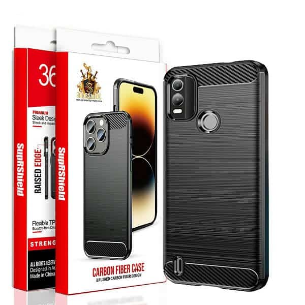 For Nokia Rugged Shockproof Case Carbon Fiber Heavy Duty Rugged Cover (Black)