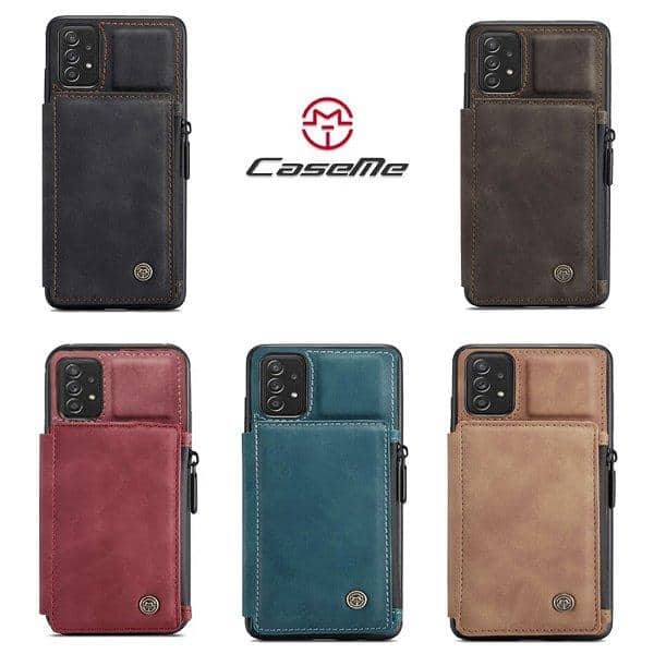 For Samsung Galaxy A Series CaseMe Back Zipper Wallet Case W 3 Card Slots, RFID Blocking, 1 Money Pocket, Credit Card Holder Leather Cover