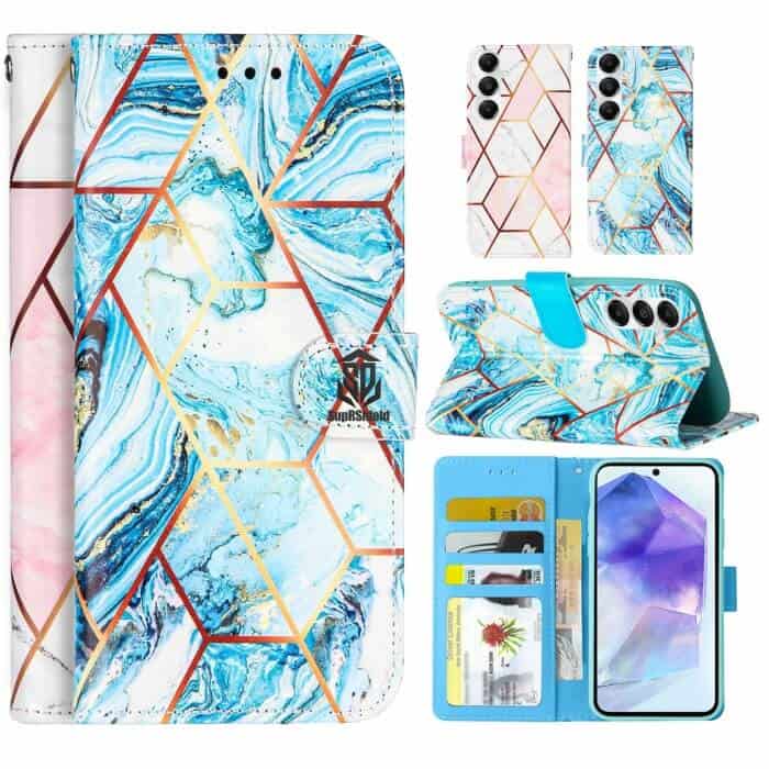 For Samsung Galaxy A05S/A15/A25/A35/A55 Case SupRShield Marble Painting Pattern Flip Wallet Leather Card Slots Shockproof Cover