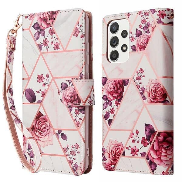For Samsung Galaxy A23 4G Case Fashion Marble Painting Pattern Flip Wallet Case Leather Card Slots Stand Cover (Rose Gilding)