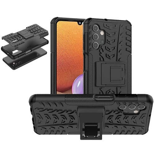 For Samsung Galaxy A32 4G Heavy Duty Case Shockproof Rugged Protective Cover (Black)