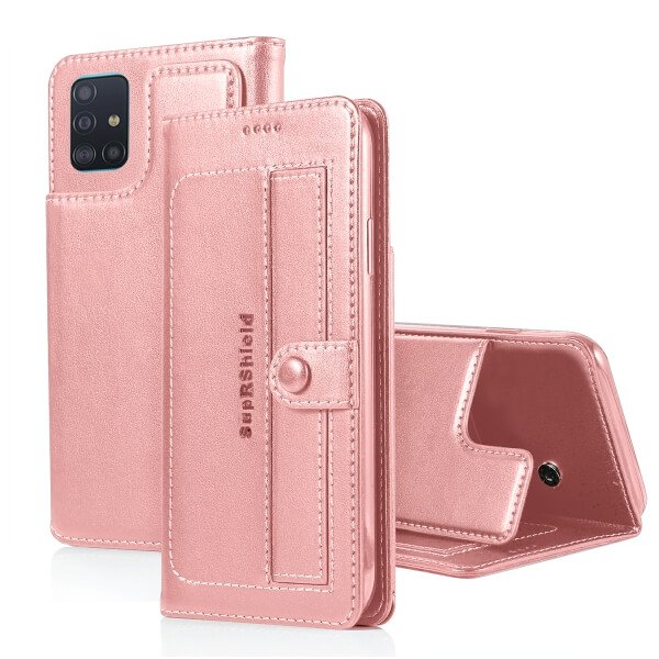 For Samsung Galaxy A51 Luxury Wallet Flip Case Leather Card Slots Cover (Rose Gold)