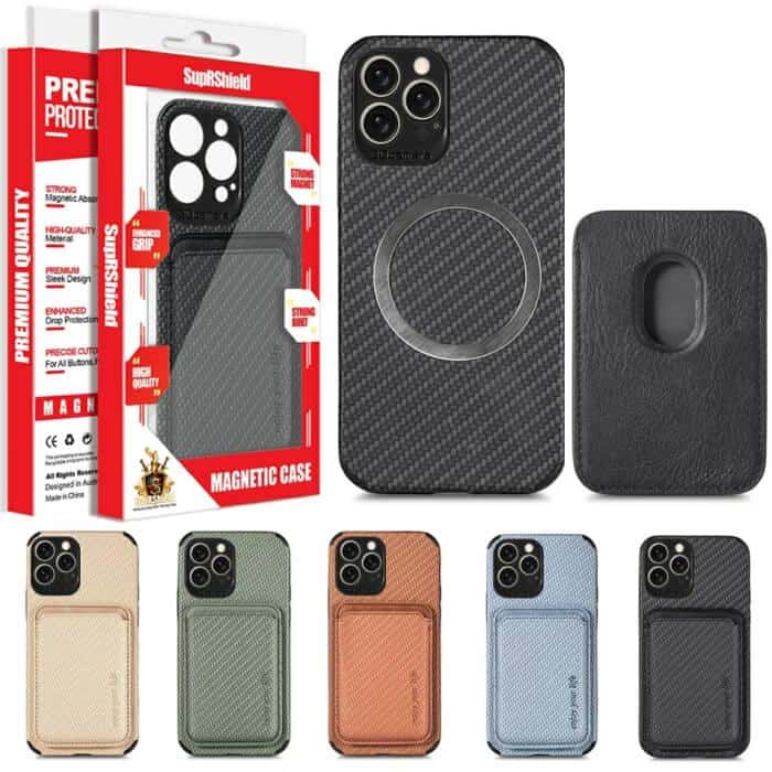 For iPhone 15/15 Pro Max /15 Plus MagSafe Card Holder, Carbon Fiber, Detachable Magnetic Wallet Slot Case Cover