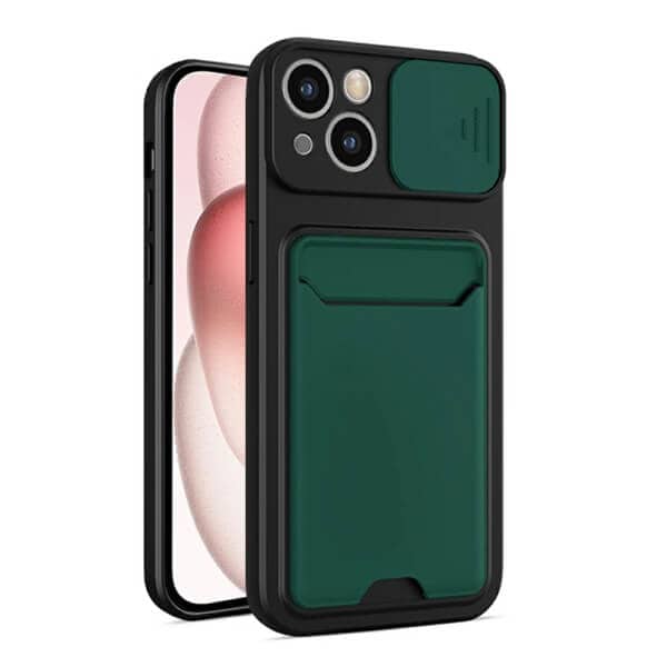 For iPhone 15/15 Pro Max / Plus Card Holder Mobile Phone Case Camera Protection Lens Slider Camera Shutter Wallet Cover