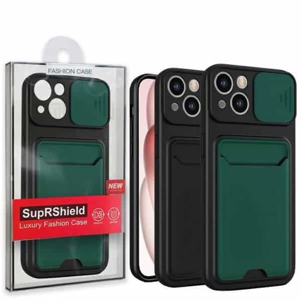 For iPhone 15/15 Pro Max / Plus Card Holder Mobile Phone Case Camera Protection Lens Slider Camera Shutter Wallet Cover