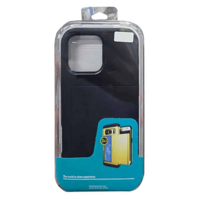 For iPhone Slide Armor Card Holder Wallet Protective Shockproof Hard Dual Layer Back Cover