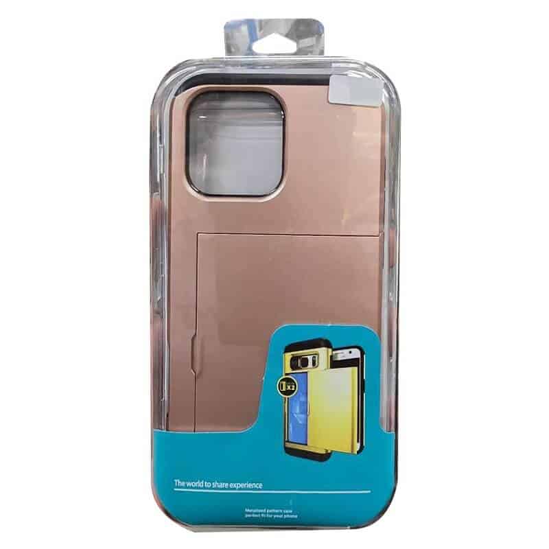 For iPhone Slide Armor Card Holder Wallet Protective Shockproof Hard Dual Layer Back Cover