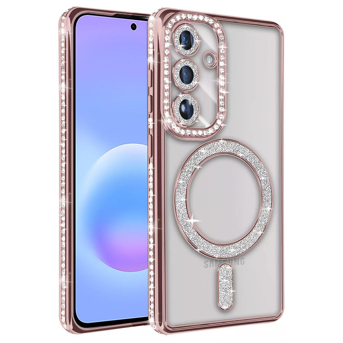 For Samsung Galaxy A Series Case, MagSafe Magnetic Diamond Rhinestone Glitter Crystal Bling Camera Lens Protector Cover