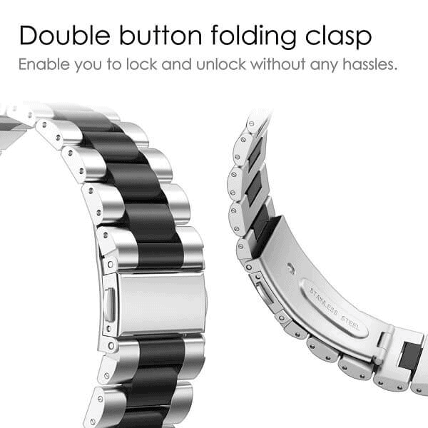 Garmin Vivoactive 3 Bands, 20mm Stainless Steel Metal Replacement Strap Loop Bracelet Women Men (Dual Black /Silver)