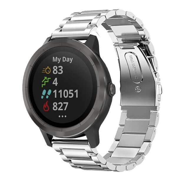 Garmin Vivoactive 3 Bands, 20mm Stainless Steel Metal Replacement Strap Loop Bracelet Women Men (Silver)
