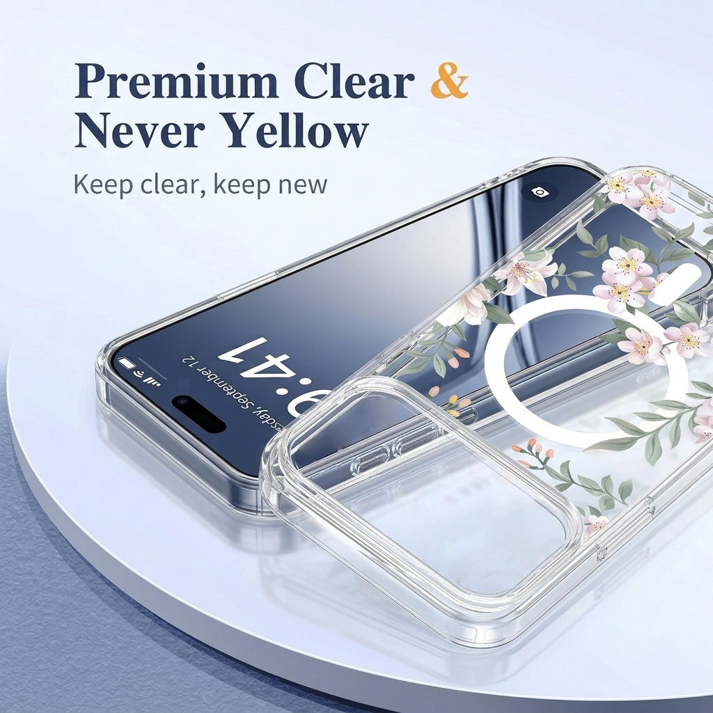 For Apple iPhone Clear Transparent MagSafe Magnetic Flower /Butterfly Pattern TPU Printed Back Case Cover