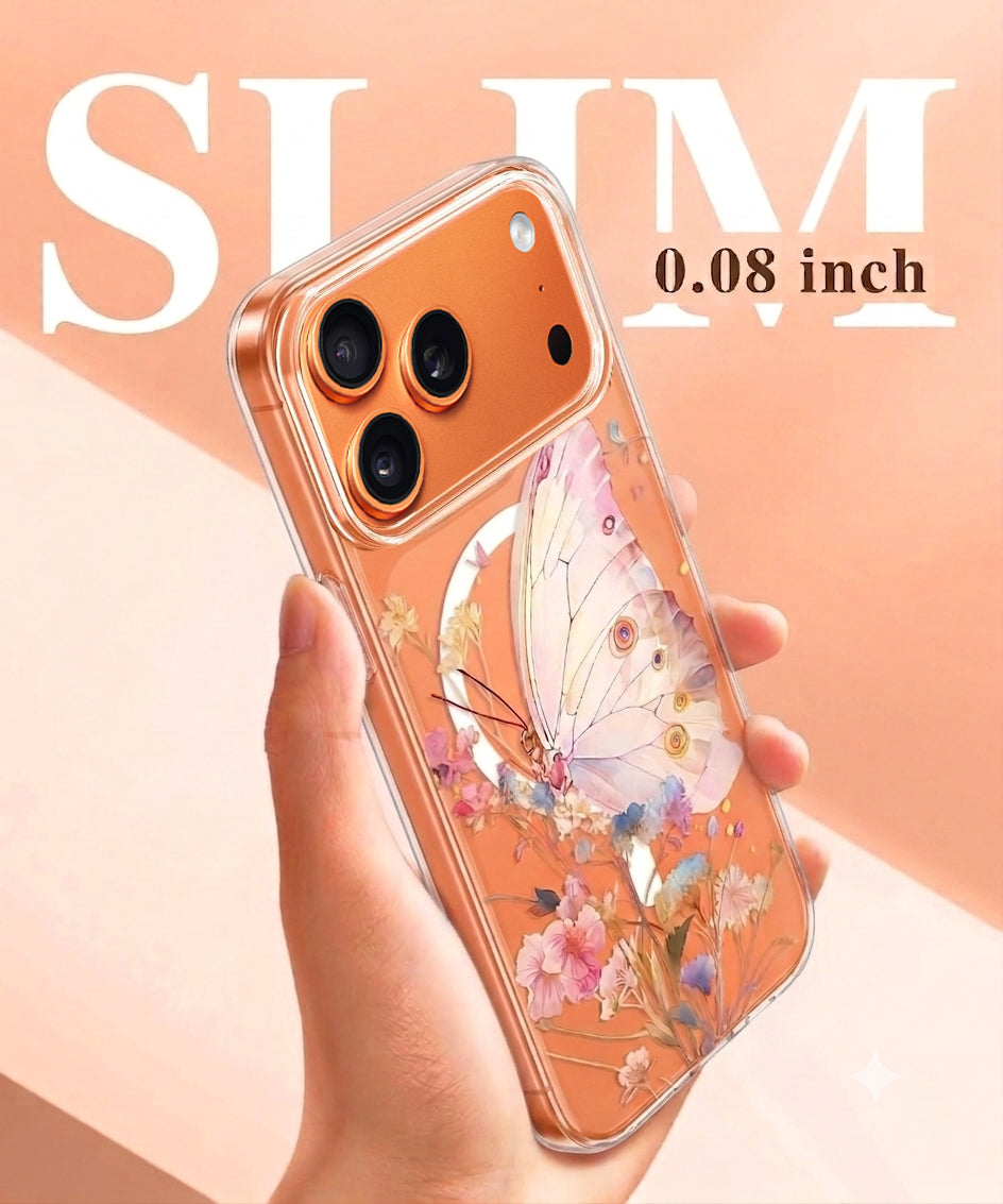 For Apple iPhone Clear Transparent MagSafe Magnetic Flower /Butterfly Pattern TPU Printed Back Case Cover