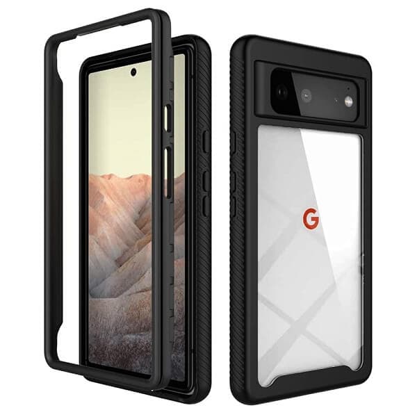 Google Pixel 6 Military Grade Full Body Shockproof Clear Heavy Duty Case Bumper Drop Protection Tough Cover (Black)