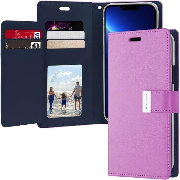 Goospery Apple iPhone 13 Pro Max Rich Diary Wallet Flip Case Leather Card Slots Magnetic Cover (Purple)