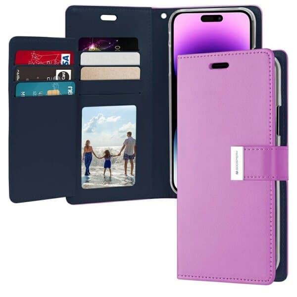 Goospery Apple iPhone 14 Pro Max Rich Diary Wallet Flip Case Leather Card Slots Magnetic Cover (Purple)