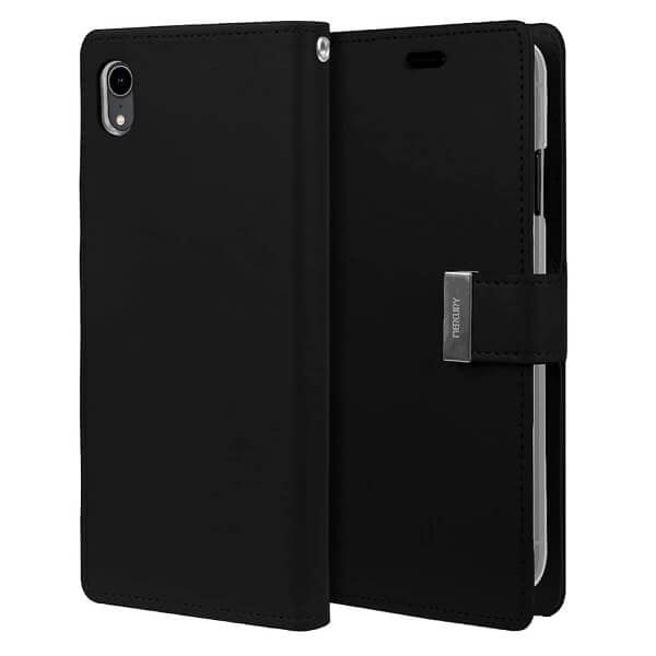 Goospery Apple iPhone XR Rich Diary Wallet Flip Case Leather Card Slots Magnetic Cover (Black) IPXR-RIC-BLK