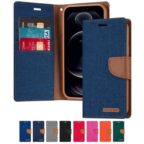 Goospery Canvas For Apple iPhone Wallet Leather Case Denim Stand Flip Fabric Pouch Credit Card Slots Cover