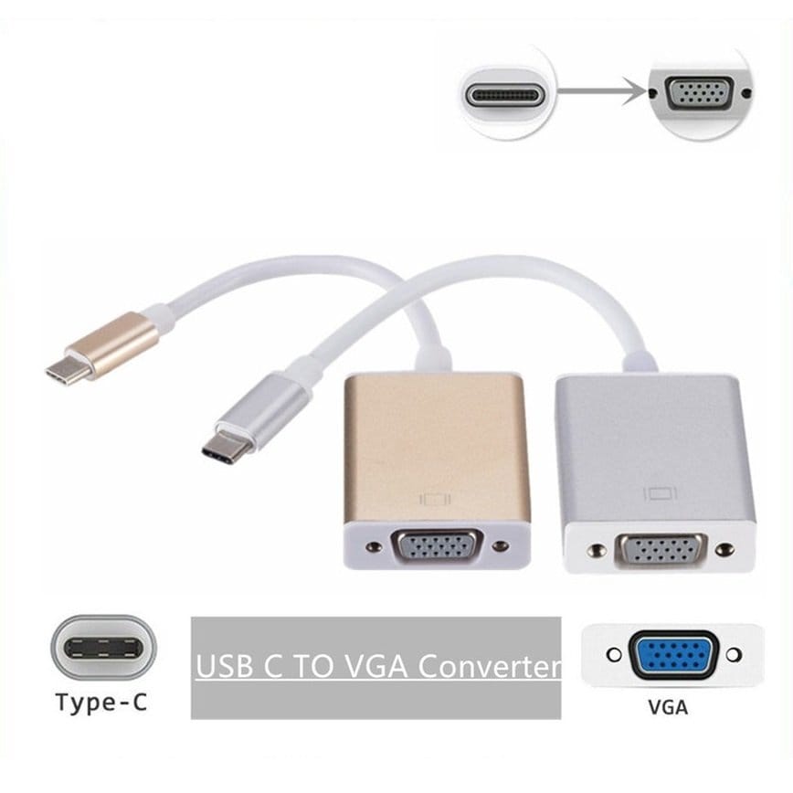 1080P USB 3.1 Type C Male to VGA Female Adapter Converter Cable For Macbook HDTV