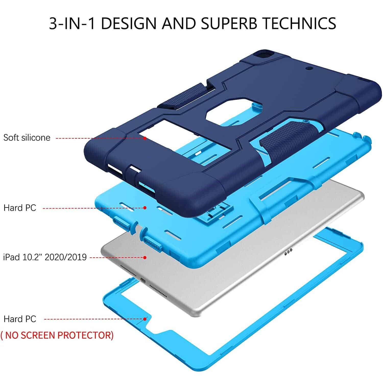 Apple iPad All Models Hybrid Fancy Shockproof Heavy Duty Kickstand Case Cover