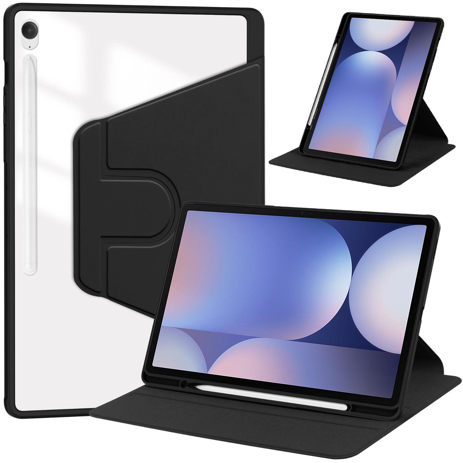 For Galaxy TAB S11 / S9 / S9 FE / S10FE / S10 Lite WITH PENCIL HOLDER Rotaing Folio Smart Leather Magnetic Stand Case Cover