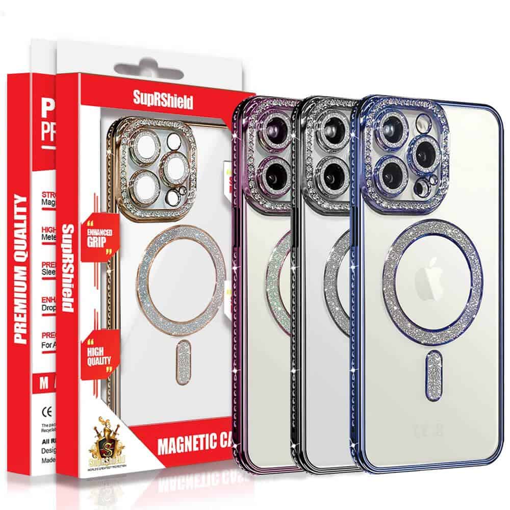 For iPhone 15 /15 Pro/ProMax/15Plus Case, MagSafe Magnetic Diamond Rhinestone Glitter Crystal Bling Camera Lens Protector Cover
