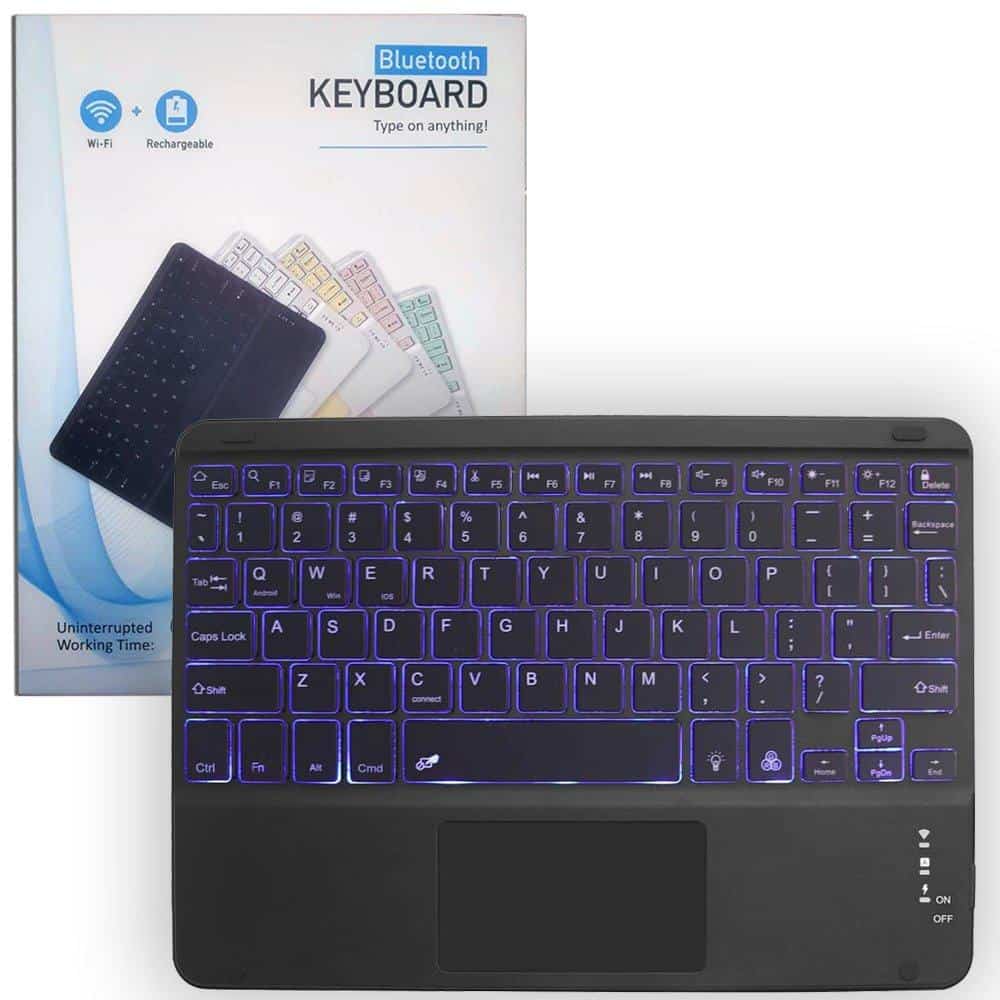 Wireless 7 Colors Backlit Bluetooth Rechargeable Keyboard With Touchpad for iPhone/iPad/Pro, Samsung Android Tablets, Windows, Lenovo