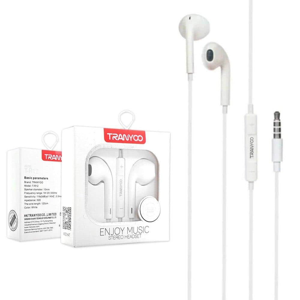Tranyoo (T-R12) Earbud/Headphone/Earphone 3.5mm Jack (Built-in Microphone & Volume Control)