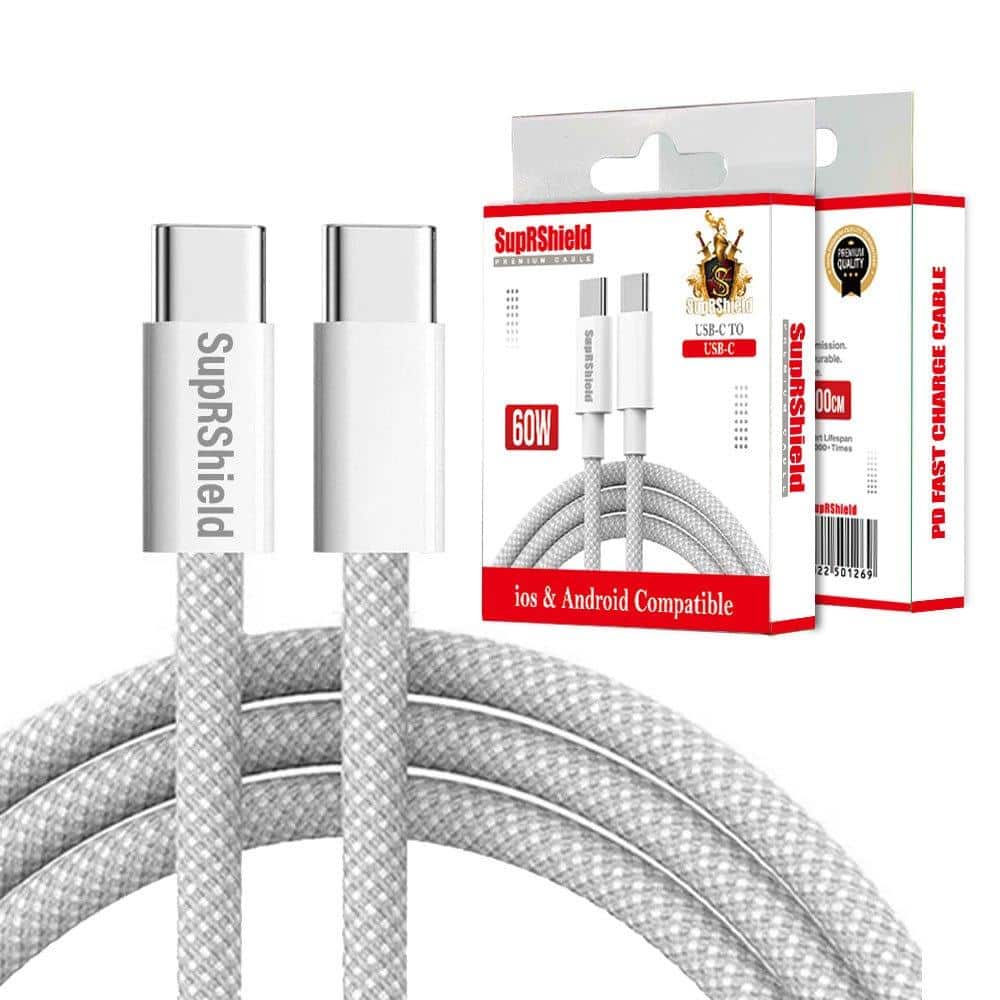 SupRShield 60W 1M PD USB Type C to C Fast Charging Charger Cable Braided Cord For iPhone 15 Pro Max/Samsung/MacBook Pro/iPad Pro/Google/Moto/Nokia/Oppo