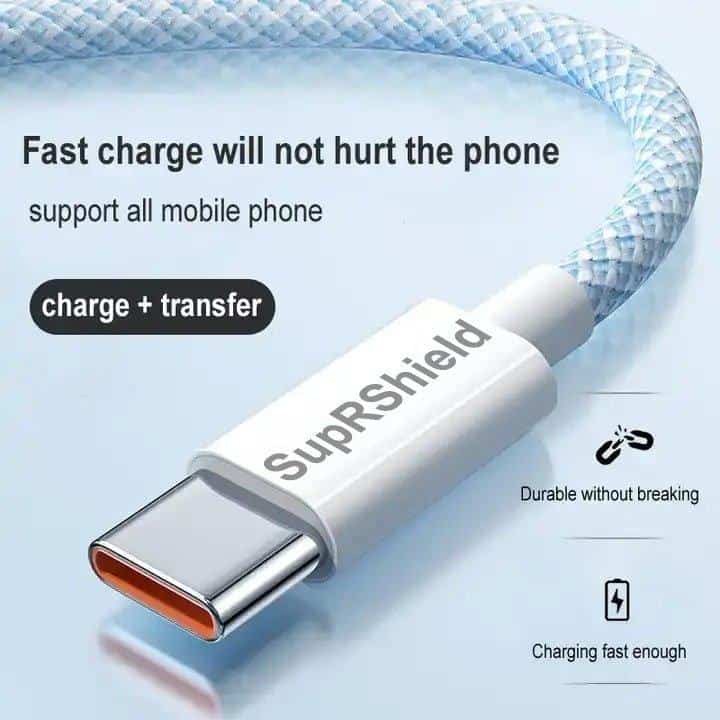 SupRShield 60W 1M PD USB Type C to C Fast Charging Charger Cable Braided Cord For iPhone 15 Pro Max/Samsung/MacBook Pro/iPad Pro/Google/Moto/Nokia/Oppo