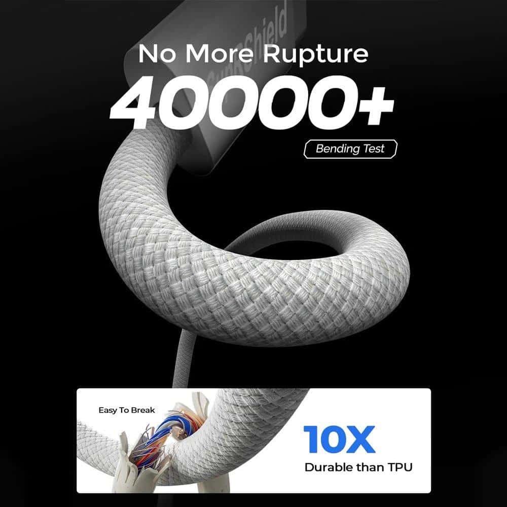 SupRShield 60W 1M PD USB Type C to C Fast Charging Charger Cable Braided Cord For iPhone 15 Pro Max/Samsung/MacBook Pro/iPad Pro/Google/Moto/Nokia/Oppo